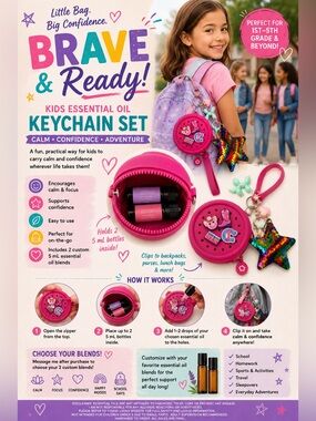 104. NWT Kids Essential Oil Keychain Set - 2 Custom 5mL Rollers Included YL